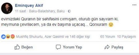“Quran”ı cırdığını deyən gənc yazar danışdı