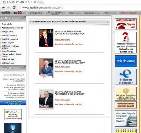 Ədliyyə Nazirliyi və Penitensiar Xidmətin rəsmi saytları Ceyhun Həsənovdan “xəbərsiz”dir