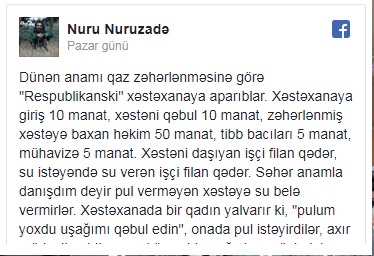 "Pul verməyən xəstəyə su belə vermirlər..."