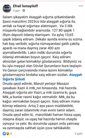“Atəşgah” sığorta müştərisinə dəymiş zərəri ödəmir