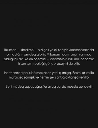 "Teleqramda mənim adımdan istifadə edərək tanışlarımdan və hətta anamdan belə pul alan bir dələduz var" "Teleqramda mənim adımdan istifadə edərək tanışlarımdan və hətta anamdan belə pul alan bir dələduz var"