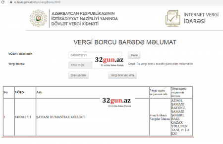 Şamaxı Humanitar Kollecinin külli miqdarda vergi borcu üzə çıxdı