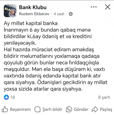 "Ay millət, “Kapital Bank”a inanmayın..."